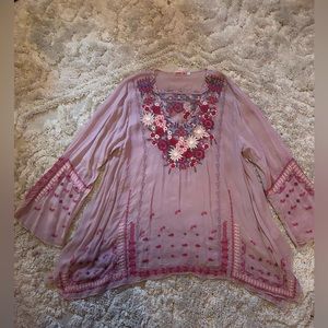Johnny Was Mauve Pink Embroidery Long Sleeve Top
